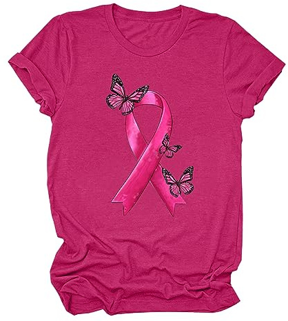 QIUhhpuy Cancer du Sein Octobre Rose T-Shirt Femme, Ruban Rose de Sensibilisation au Cancer du Sein d'Octobre, Tshirt Femme Grande Taille Sexy Tee Shirt