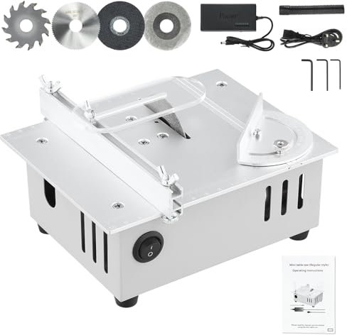 Mini Tischkreissäge, 96W 7-Gang-Netzteil Einstellbarer Table Saw Präzisions Tischsäge 0,1-15mm Sägeblatt Höhenverstellbarer Sicherheitsklappe Miniatur-Holzbastelschnitte Handwerk DIY Handgefertigtes