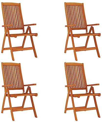 vidaXL 4x Solid Wood Eucalyptus Folding Garden Chairs Outdoor Furniture Seating Terrace Patio Armchair Wooden Foldable Dinner Reclining Chair