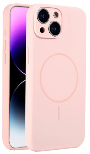 Mixroom - Custodia Cover per iPhone 14 in Tpu silicone liquido morbido compatibile con MagSafe accessori con cerchio magnetico integrato Rosa
