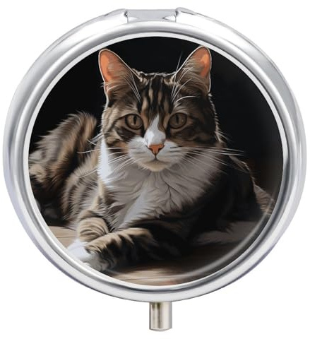 Pillendose mit Tabby-Katzenmotiv, niedlich, dekorative Metall-Pillendose, tragbarer Vitamin-Organizer, Reise-Medizin-Halter, Mini-Pillen-Aufbewahrungsbehälter für Geldbörse