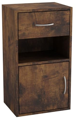 URBNLIVING 1 Door 1 Drawer Wooden Bedroom Bedside Cabinet Shelf Nightstand Side Table Unit (Rustic Brown)