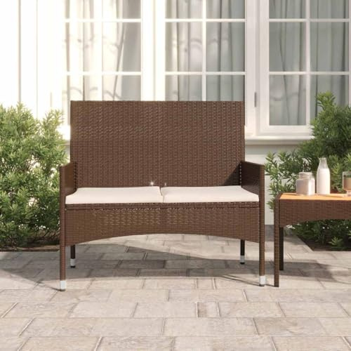 Myheimly Gartenbank, Sitzbank 2-Sitzer mit Kissen, Bank mit Armlehnen Rückenlehne, Parkbank Gartenmöbel Stahlrahmen, Poly Rattan Braun