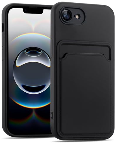 Verco Handyhülle für iPhone 16e Case Silikon, Handy Cover mit Kartenfach Dünne Schutzhülle für iPhone 16e Hülle - Schwarz