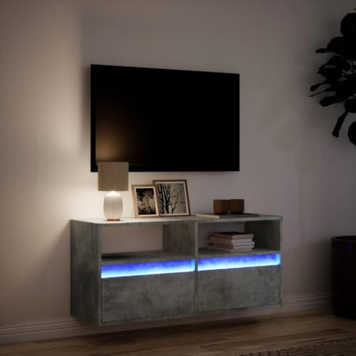Natulvd 100 cm Floating TV Stand Unit with LED Lights, Wall Entertainment Center with 2 Drawers & 2 Compartments, Modern Media Console TV Shelf for Living Room (Rustic Grey)