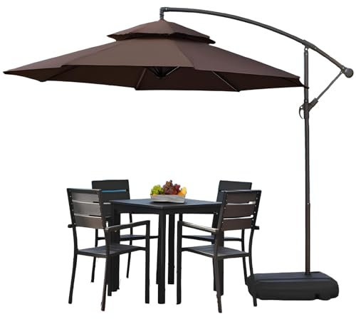 XUQQU 2.70m/8.85ft 3.0m/9.84ft Ampelschirm, Freitragender Hängender Sonnenschirm Im Freien, Strandschirm, Gartenschirm Für Garten, Rasen, Terrasse, Hinterhof, Pool(Brown,2.70m/8.85ft)