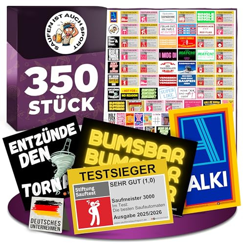 Malle Sticker Set 350 Stück – Lustige Party & Mallorca Aufkleber – Sauf Sticker, Festival Accessoires, Oktoberfest & JGA – jedes Motiv 5 mal