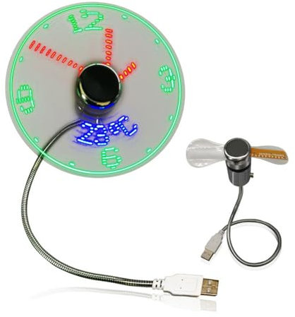 Meiliyizu Ventilateur USB LED avec affichage de l'heure et de la température Petit ventilateur USB avec tour de cou flexible pour PC/ordinateur portable/bureau