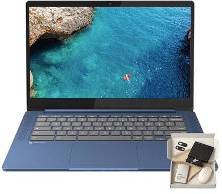 Lenovo Chromebook Ideapad Slim 3 - Chrome OS, display FHD 14, durata della batteria 13,5 ore, MediaTek Kompanio 520 (8-Core), Wi-Fi 6, 4 GB di RAM, 92 GB di memoria (64 GB eMMC+32 GB SD)