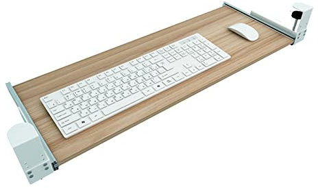 Clamp-On Wooden Keyboard Tray - Slide-Out Platform for Keyboard & Mouse Storage, 75x30cm, Red-Brown - Ideal for Home Office & Gaming Setup