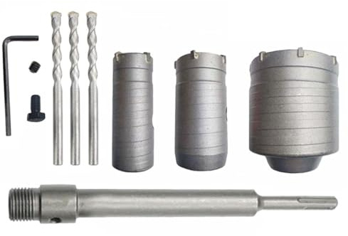 HEIYUET Lot de 3 couronnes de forage avec adaptateur SDS Plus 220 mm, 30 mm, 40 mm, 60 mm, foret à carotter, foret pour prises dans le béton, la maçonnerie, la pierre