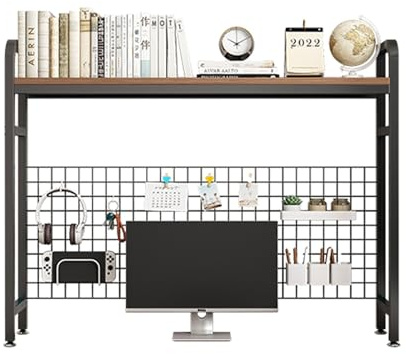 Braunes Schreibtischregal für Computermonitore bis zu 55,9 cm, stabile Schreibtischregale, perfekt für Zuhause, Wohnheim, Studio – 95 x 89 cm