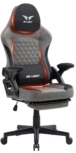 BRTHORY Gaming Chair, Ergonomic Racing Gamer Chair with Adjustable Headrest, Desk Chair with Fabric, Spring Seat Cushion, Linkage Armrests and Footrest, Lumbar Support, Rocker Function, 135°