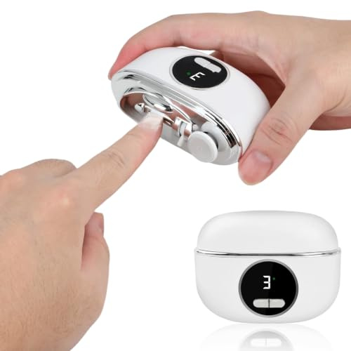 Focenat Coupe Ongle Electrique,Coupe-Ongles Automatique,3 Vitesses,Ponceuse a ongle,Coupe Ongle Lime Électrique,avec Lumière LED,Lame double,Pour Bébés,Adultes,Personnes Âgées (Blanc)
