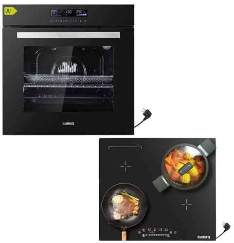 KB ELEMENTS Kit de cuisinière autonome - Four encastrable de 60 cm - Fonction Air Fry - Plaque à induction de 59 cm - Plaque à induction résistante aux rayures avec deux zones flexibles - Grill - Air