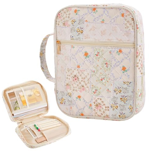NBEADS Custodia Bibbia Con Stampa Floreale Astuccio Trasporto, Libri Rettangolare con Cerniera e Manici per Chiesa Studio Viaggio Uso Quotidiano Bianco 22x29.5x5.5cm