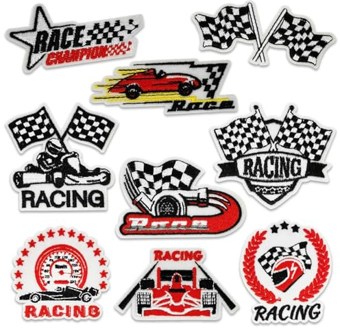 Cesujowaz 9PCS Racing Embroidered Iron-On/Sew-On Patches Themed Appliques for Clothes, Bags, Jeans, Hats | Race Car DIY Decor Patches