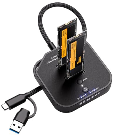 SEINIKAY M.2 NVME SSD Duplikator - Tragbarer NVME Cloner Duplikator mit 10Gbps C zu C-A Kabel, Offline Clone, werkzeugfreiem Design, Progress LED & schneller Wärmeableitung