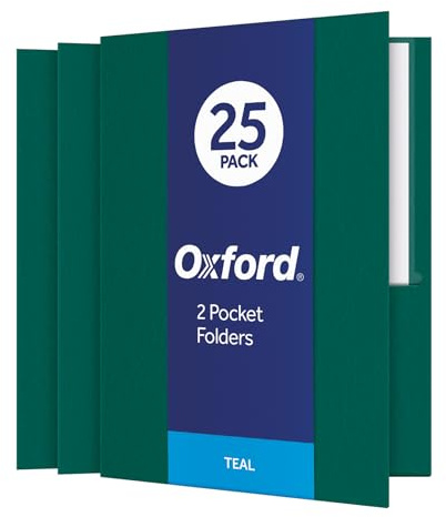 Oxford Twin-Pocket Folders, Textured Paper, Letter Size, Teal, Holds 100 Sheets, Box of 25 (57555)