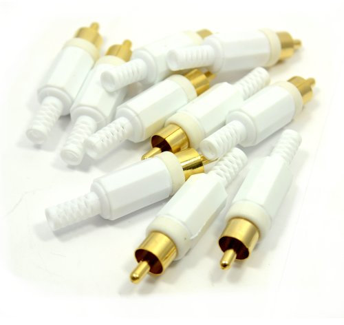 kenable Phono RCA Gold Plug End White Gold Solderable Connection Male [10 Pack]