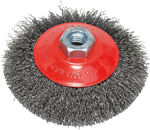 Bosch 1x PRO Steel Longlife Kegelbürste, gewellter Draht für kleine Winkelschleifer und M14-Gewinde (für Stahl, Ø 115 mm, Professional Zubehör Kleiner Winkelschleifer)