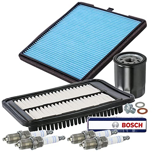 BESTPRICE Inspektionspaket Filterset mit 1x Luftfilter, 1x Innenraumfilter, 4x Zündkerze FR 8 DCX+, 1x Ölablassschraube mit Dichtung Kompatibel mit HYUNDAI i10 I (PA)