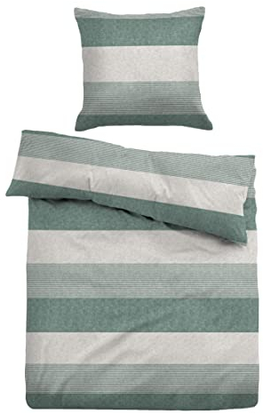 TOM TAILOR 0849790 Bettwäsche Garnitur mit Kopfkissenbezug Melange Flanell Gradual Stripes 1x 155x200 cm + 1x 80x80 cm mint