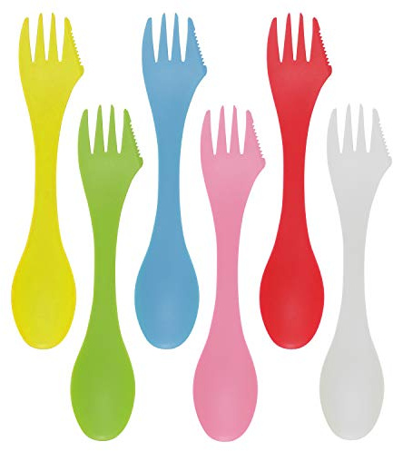 HONBAY 6pcs Colorful BPA Free Tritan Sporks Versatile 3-in-1 Utensil Spoon, Fork & Knife Combo Flatware for Outdoor Activities