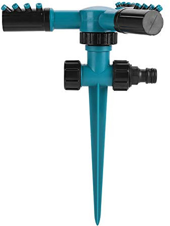 TOPINCN Aspersor De Césped Ajustable Automático Giratorio 360 ° 3 Brazos Riego De Jardín Herramienta De Riego Área De Cobertura Grande Al Aire Libre con Punta De Tierra