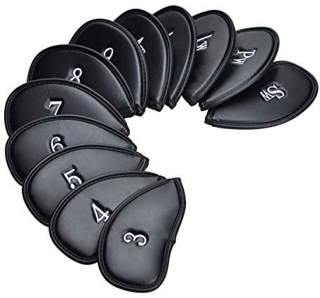 Songway Golf Club Iron Head Covers, 12pcs Golf Headcover set, Thick Synthetic Leather Golf Iron Head Covers Set Fit All Brands Titleist, Callaway, Ping (Litchi Stria)