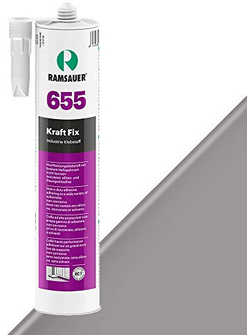 RAMSAUER 655 Kraft Fix 1K Hybrid Klebstoff (Grau) - 290ml Kartusche, starke Soforthaftung, schnelle Aushärtung, hervorragende Haftung auf Kunststoffen, Metall, Glas, Keramik, Naturstein