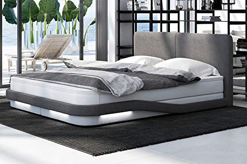 SalesFever Boxspringbett mit LED-Beleuchtung weiß grau inkl. Topper Eliana 180x200 cm