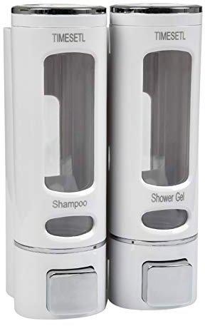 TIMESETL Dual Seifenspender Wandbefestigung Weiß, 400ML x 2 Wandmontierter Manueller Seifenspender Wandmontage, Shampoospender Seifenspender Doppelt Wandbefestigung für Badezimmer, Küchen, Hotel