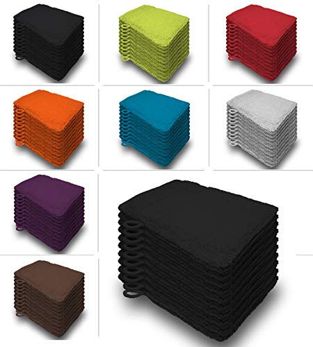 one-home 10er Set Waschhandschuhe Waschhandschuh Waschlappen 16x21 cm Frottee Baumwolle, Farbe:Schwarz