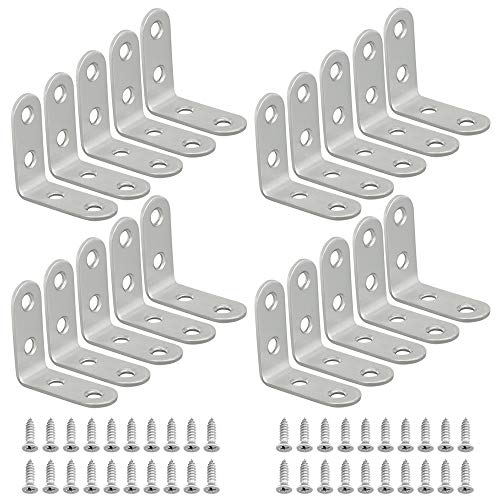 CODIRATO 20 Stück Eckwinkel Edelstahl Ecke Klammer Winkel Verschluss 90 Grad Winkel Klammer rechtwinklige Klammer 40x40mm Winkelverbinder L Form Möbel Eckwinkel mit Schrauben für Tabelle, Stuhl, Bett