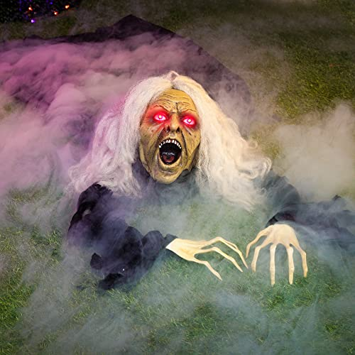 JOYIN Sorcière Rampante d'halloween Sort de la Terre avec Sons Effrayants et Yeux Clignotants pour Décoration de Jardin, Accessoires de Fêtes