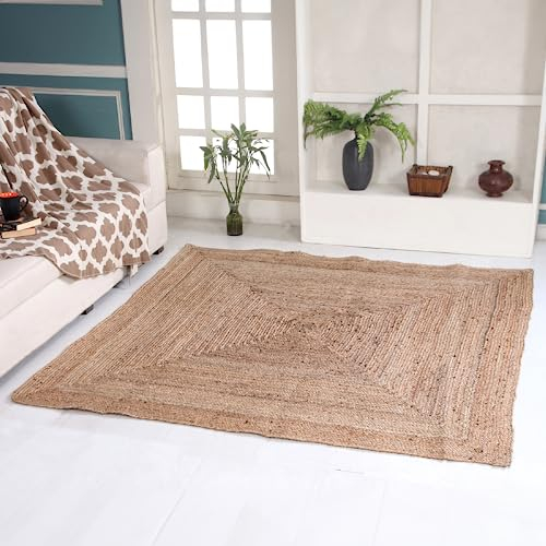 Second Nature Online DHAKA Jute-Teppich, 100 % Naturfaser, handgewebt, ethischer Handel, umweltfreundlich (quadratisch, 150 x 150 cm)