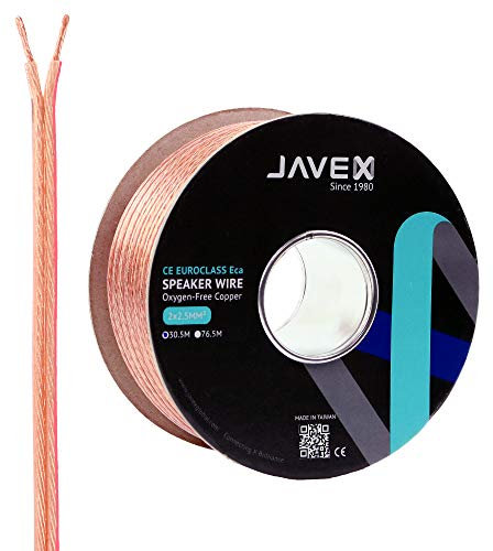 JAVEX CPR Construction In-Wall-Use 13 AWG Speaker Wire 2x2.5MM2 [315x0.10mm Oxygen-Free Copper 99.9%] for Home Theater and Audio Systems Installation, Transparent, 30.5M