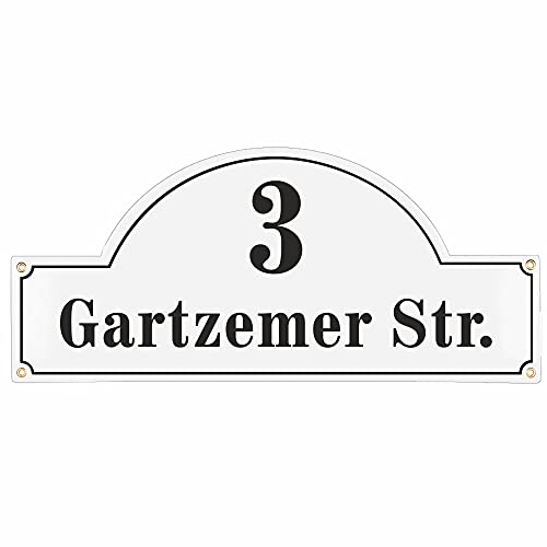 Sosenco Placa para número de casa con nombre de calle, 27 x 60 cm, cerámica esmaltada, resistente a la intemperie, personalizable, color blanco