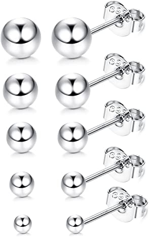 JeweBella 5Paare Sterling Silber 925 Ohrstecker für Damen Herren Klein Ohrringe Tragus Hypoallergene Piercing Ohrstecker 2mm/3mm/4mm/5mm/6mm