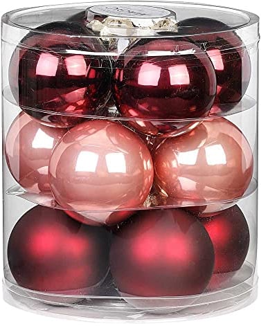 MAGIC Weihnachtskugeln Glas 8cm 12 STK. Christbaumkugeln (Vintage Rose | weinrot)