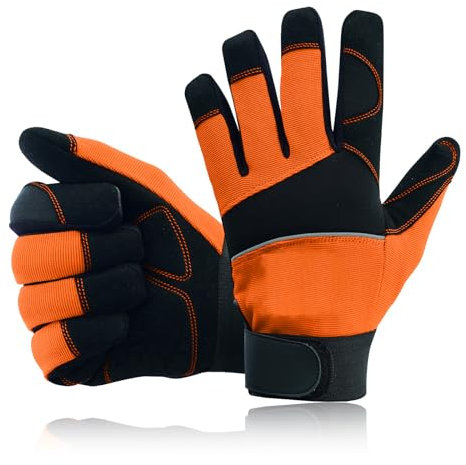 Safety Work Gloves Heavy duty Hand Protection Mechanic Gardening Builders Cut Multipurpose DIY Maintenance Adjustable Gloves (M, Orange)