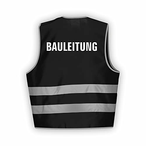Fassbender-Druck WARNWESTEN - Sicherheitsweste SCHWARZ Warnweste nach EN ISO 20471 zertifiziert - Warn Weste für BAULEITUNG - Unisex mit hochwertigem Reflektorstreifen (SCHWARZ I XL/XXL I 10er Set)