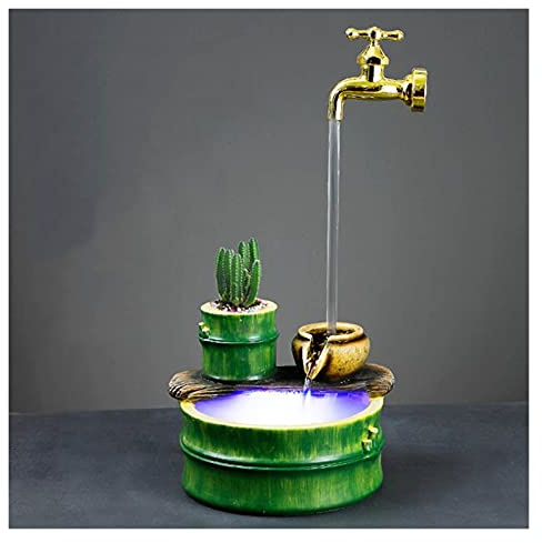Fontaine Interieur/Fontaine Fontaine de cascade de cascade de conception créative avec LED Pot léger et succulent, fontaines d'eau courantes de robinet d'eau magique Fontaine a Eau Decorative