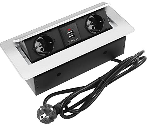 TIHOOK Einbausteckdose mit 1 USB, 1TYPE C, 2 Steckdosen, 1.8m, Versenkbare tischsteckdose, Tischsteckdose, Versenkbare Steckdose, 250V AC, 16A