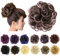 IMISSU 2 STÜCKE Messy Dutt Haarteil Hochsteckfrisur Gefälschte Haargummis Pferdeschwanz Verlängerung Wellenförmige Lockige Haarteile Chignon Stirnband (2 STÜCKE Braun Pink)