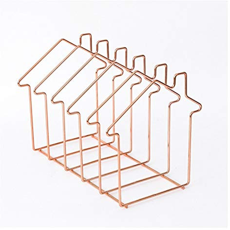 ZLASS File Rack Bureau Storage Rack Porte-Magazine Rose Gold House Formation File Sorteur Métal 5 Slot Bureau Organizer Rack, for Bureau à Domicile Office File Organizer Shelf (Color : Rose Gold)