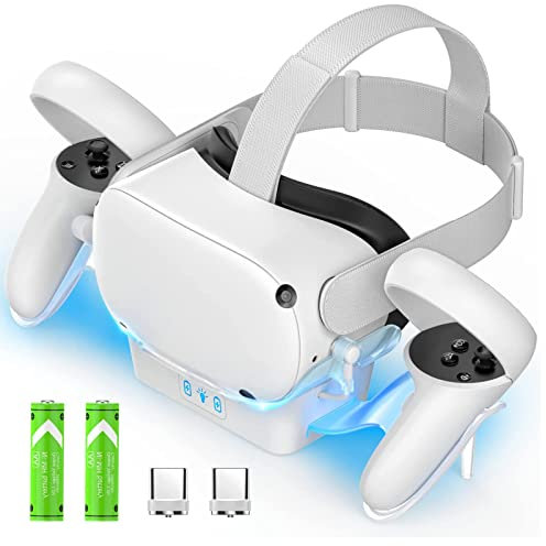 Aceshop Charging Dock for Quest 2 VR Headset Charging Stand for Oculus/Meta Quest 2 Magnetic Charging Station for VR Headset, 2 Battery for Touch Controllers, High Speed Charging Stand, LED Indicator