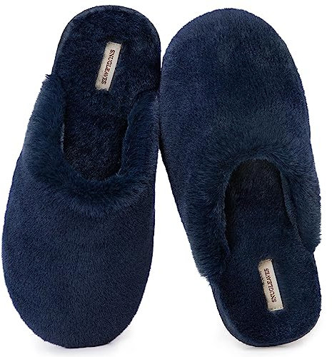Snug Leaves Damen Flauschige Hausschuhe mit Kunstfell und Memory Foam, Sexy und Klassische Pantoffeln,Marine,36/37