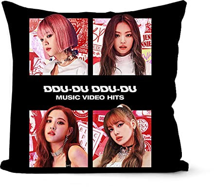 BTS Merchandise Schwarz Pink bequemes kurzes Plüschkissen Lisa Doppelseitiges Poster Druck Nickerchen Kissen Sofa Cus 45 cm x 45 cm